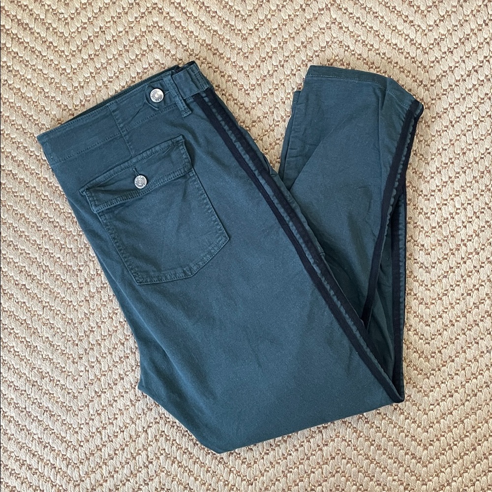 Pistola -Mara Blackened Green Ankle Pants with Black Velvet Side Stripe Green 32